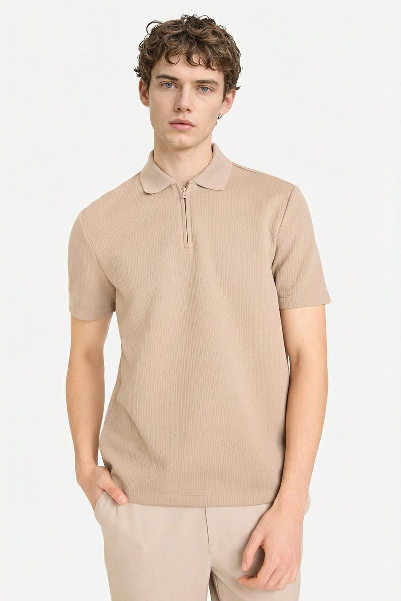 DeFacto Beige Man Regular Fit Polo Collar Polo T-Shirt Casual - Image 3